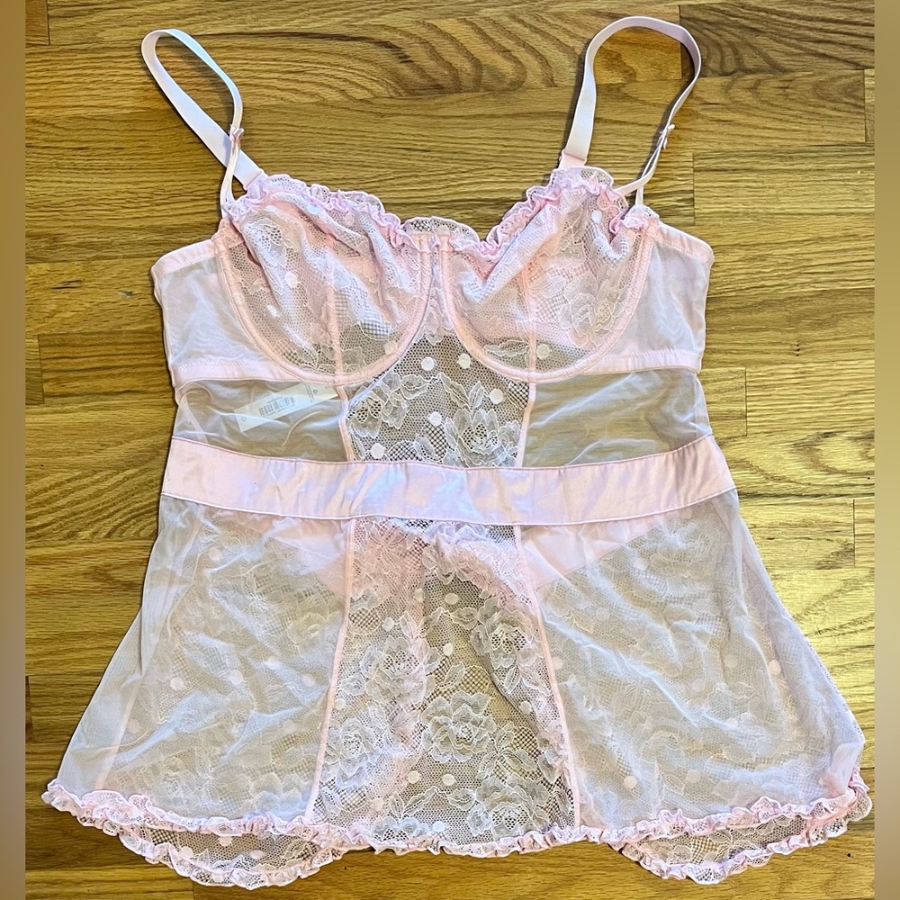 3X Adore Me Babydoll lace/lined underwire cups, lace/mesh skirt, sultry & sweet.